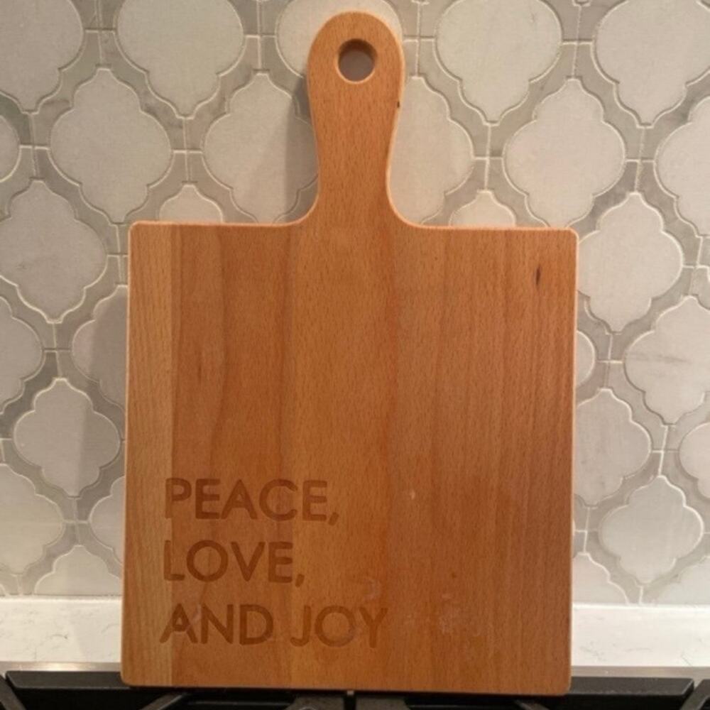 Wood Engraved Cutting Board with Handle Small Tan